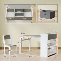 Desk And Chair Set With Paper Roll, Kids Activity Craft Table With Storage Shelves And Drawers, Gray