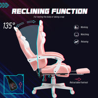 Cute Racing Gamer Chair, Faux Leather Gaming Chair With Footrest, Headrest And Lumbar Support
