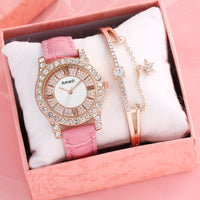 Rhinestone-embedded Roman Face Simple Fashion Quartz Watch Bracelet Gift Set