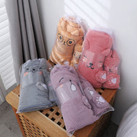 Two-piece Set Gift Thickened Coral Velvet Cartoon Animal Shape Beach Towel