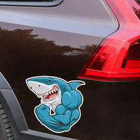 Autocollant de dessin animé 3D requin de musculation, autocollants créatifs pour pare-chocs, 15x14cm