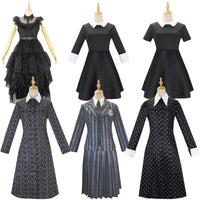 Disfraz de Cos Halloween Miércoles Adams Vestido negro