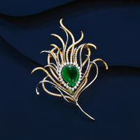 Broche en plumes de paon, ensemble de Zircon galvanisé bicolore émeraude