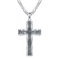 925 Sterling Silver Cross Pendant with Stainless Steel Figaro Chain Oxidized Cross Necklace