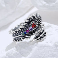 Plume de paon en argent Sterling S925, Design stéréoscopique, sensation rétro et vieillie, avec anneau en Zirconium coloré