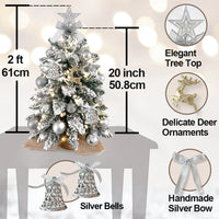 Arbre de Noël artificiel floqué de neige de 2 pieds avec ornements et lumières