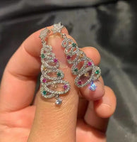 Nuevo Pendientes de borla de árbol de Navidad de circón colorido
