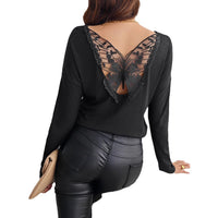 Women's Solid Color Back Stitching Pansy Rib Long-sleeved T-shirt