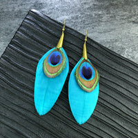 European And American Exaggerated Earrings Owl Natural Peacock Feathers