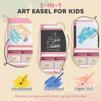 Art Easel , Double-Sided Whiteboard & Chalkboard With Paper Roll, Storage Baskets , Pink