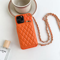 Luxury Rhombus Leather Crossbody Wallet iPhone Case