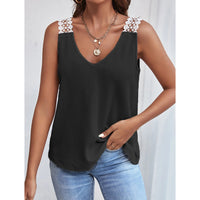 Waffle V-Neck Vest Sleeveless Lace Tank Shirt Tops
