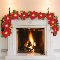 Red Poinsettia Garland String Lights