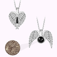 100 Languages Love or Personalized Projection Photo Angel Wings Necklace
