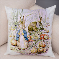 Storybook Cartoon Rabbit Peach Skin Fabric Pillow Cover