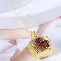 Simple Woven Picnic Basket Strawberry Pendant Long Necklace