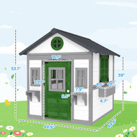 Wooden Playhouse For Kids Outdoor With Doors, Windows, Planter Pots And Boxes For Toddlers 3-8 Years, White