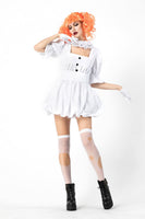 Disfraz de payaso y muñeca fantasma de Halloween, vestido blanco
