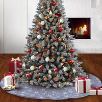 Gray Background White Snowflake Tree Skirt