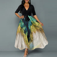 Women's Summer Chiffon Contrast Peacock Print Dress