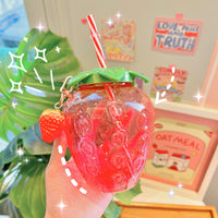 Cute Strawberry Tumbler with Straw