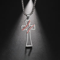 Collier en acier inoxydable avec pendentif croix de baseball creuse