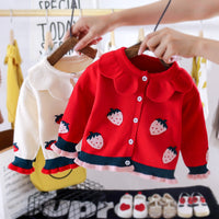 Frill Lapel Strawberry Cardigan Sweater (Toddler/Child)