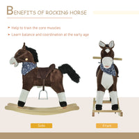 Plush Cowboy Rocking Horse, Wooden Ride-On With Realistic Sounds, Wild West Fun, Brown, For 3-6 Years