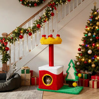 29.5in Christmas Themed Plush Cat Tree, Multi-level Cat Tower With Cat Condo, Top Crown Perch, Sisal Scratching Posts, Cat Pet Activity Center For Indoor Cats