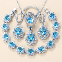 Elegant Cubic Zirconia Jewelry Set Earrings Pendant Necklace Bracelet Ring Gift 4 PCs Set