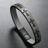 Vintage Retro Style PU Leather Cross Embossed Bracelet