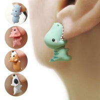 Cute Cartoon Animal Bite Earrings Dinosaur Little Dog Whale Hippo
