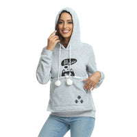 Sudadera con capucha informal con estampado de gato y bolsillo grande para mascotas