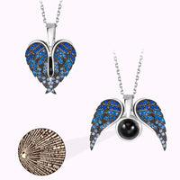 100 Languages Love or Personalized Projection Photo Angel Wings Necklace