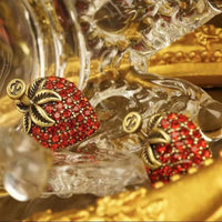 Red Rhinestone Strawberry Vintage Bronze Earrings