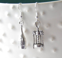 Silver Alloy Red Wine Bottle Wine Opener Earrings