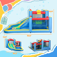 Inflatable Water Slide Bounce House W 550W Blower, Large Trampoline, Splash Pool, Basketball Hoop, Dart Board