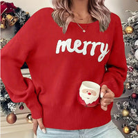 Knitted Women Crew Neck Sweater Loose Pullover Christmas Sweater