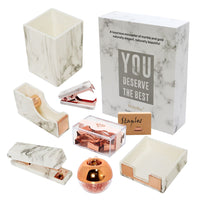 Office Set Marble Pattern Pen Holder Stapler Tape Base Memo Pad Gift Set
