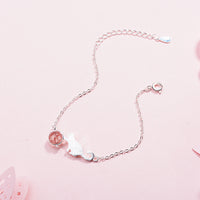 Sweet Strawberry Crystal Moonstone Playful Cat Bracelet