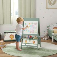 Art Easel For Kids, Double-Sided Whiteboard & Chalkboard With Paper Roll, Storage Baskets For Toddlers Ages 3-8, Green