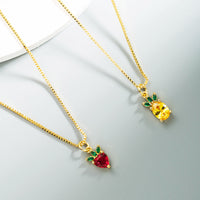 Strawberry Pineapple Pure Copper Stud Earrings Necklace Set