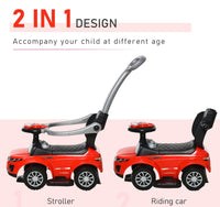 Kids 3 In 1 Push Car Ride-On Stroller Sliding Walking Toy With Horn Music Light Secure Bar For Boys Girls 1-3 Years Old Red