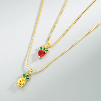 Strawberry Pineapple Pure Copper Stud Earrings Necklace Set