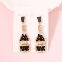 All-matching Graceful Diamond Drop Oil Fashion Imitation Pearl Wine Bottle Shape Earrings