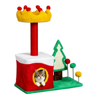 29.5in Christmas Themed Plush Cat Tree, Multi-level Cat Tower With Cat Condo, Top Crown Perch, Sisal Scratching Posts, Cat Pet Activity Center For Indoor Cats