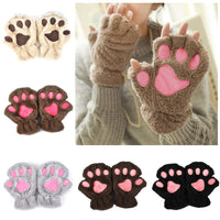 Gants d'hiver demi-couverture patte ours chat griffe, jolis doigts courts