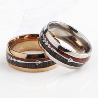 Stainless Steel Wood Grain Arrow Inlaid Ring (Mens)