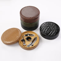 Round Leather Wood Tin Box Wine Set (4 Pc)
