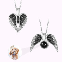 100 Languages Love or Personalized Projection Photo Angel Wings Necklace
